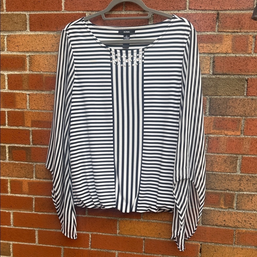 Alfani Black and White Striped Blouse